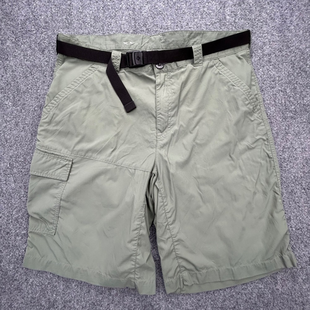 Columbia Cargo Shorts Men 36x11 Green Battle Ridge II Omni-Shade Belted Rip Stop